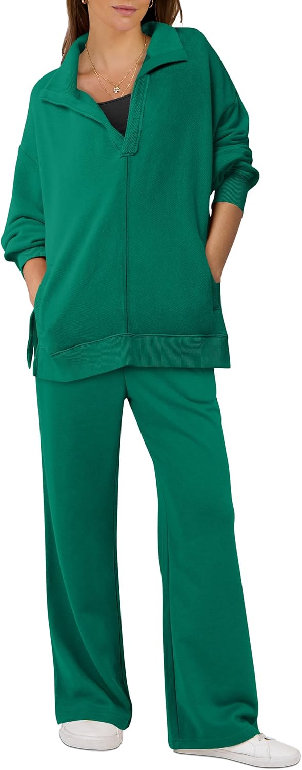 ANRABESS Women 2 Piece Outfits Lounge Sets Oversized Sweatshirt Wide Leg Pants 2024 Fall Casual Sweatsuits Travel Clothes Set