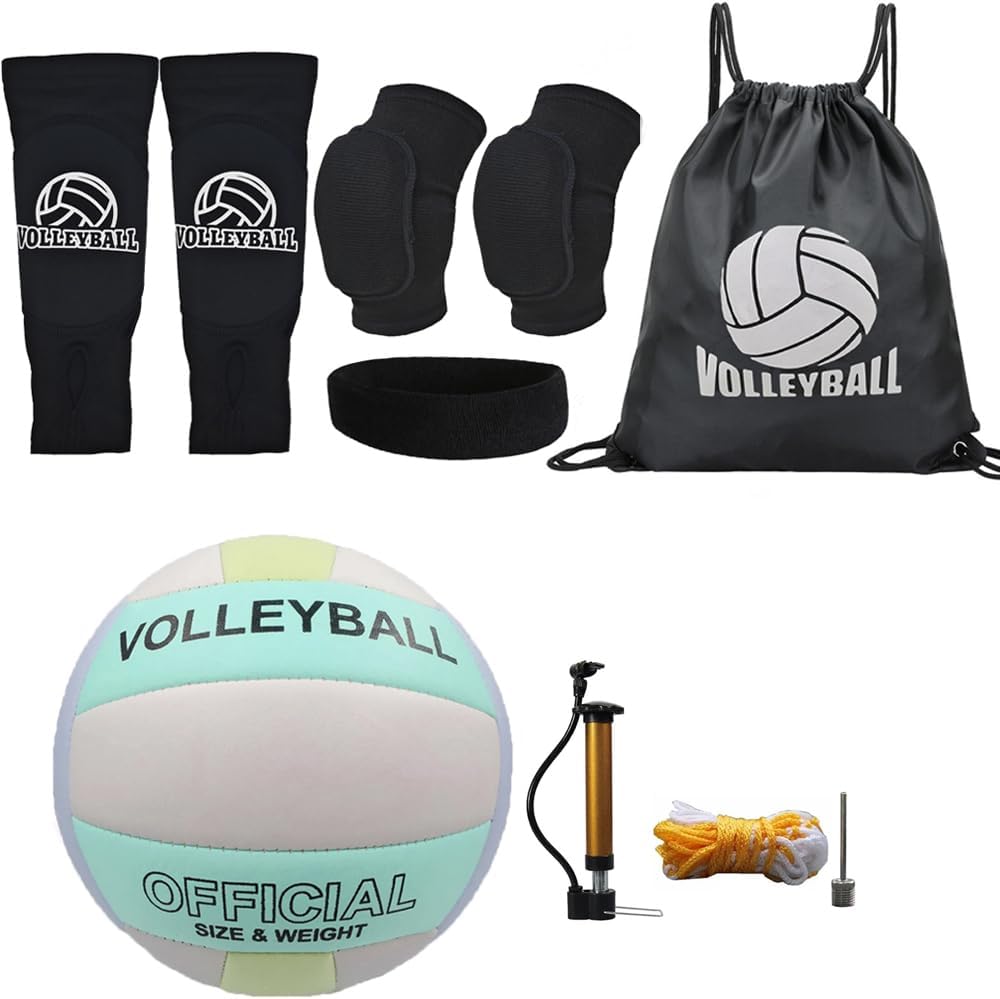 All in One Volleyball Set, Include Volleyball Knee Pads Volleyball Arm Sleeves Sport Headband Drawstring Bag, Teens Girls Volleyball Gifts for Beginner