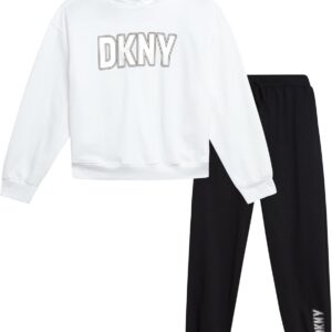 DKNY Girls’ Jogger Set – 2 Piece Cozy Fleece Pullover Hooded Sweatshirt and Sweatpants for Girls – Girls Active Set (12M-16)