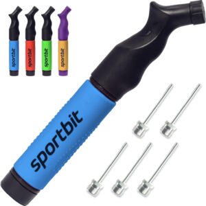 SPORTBIT Ball Pump for Sports Balls – Push & Pull Inflating System – Hand Pump for All Exercise Balls – Volleyball Pump, Basketball Inflator, Football & Soccer Ball Air Pump – Goes with 5 Needles Set