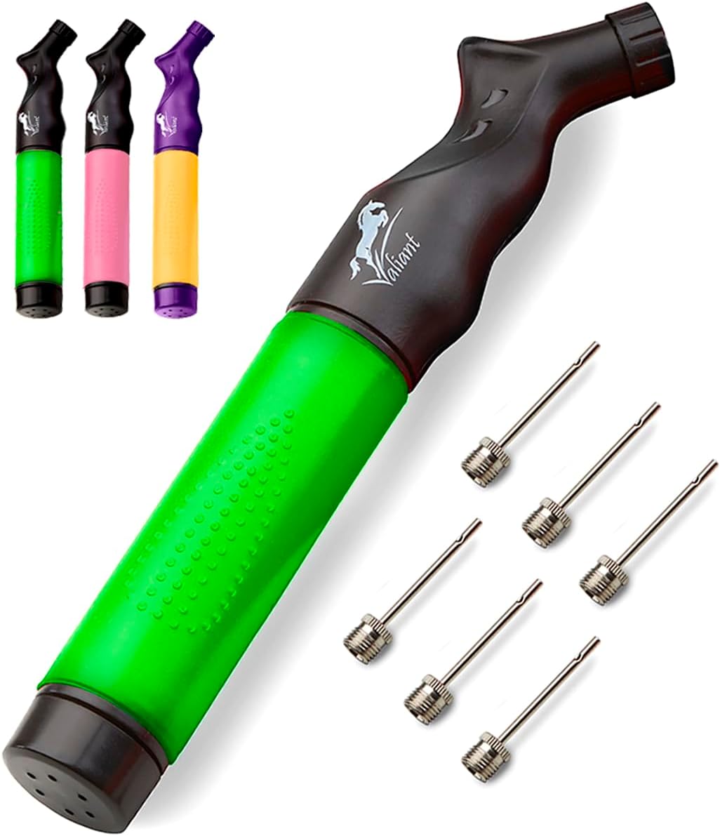 Valiant Sports Ball Pump Inflator with 5 Needles (Pin), Dual Action Hand Held Portable Air Pump with pins to Inflate Soccer Ball, Football, Volleyball, Rugby,Netball & Basketball