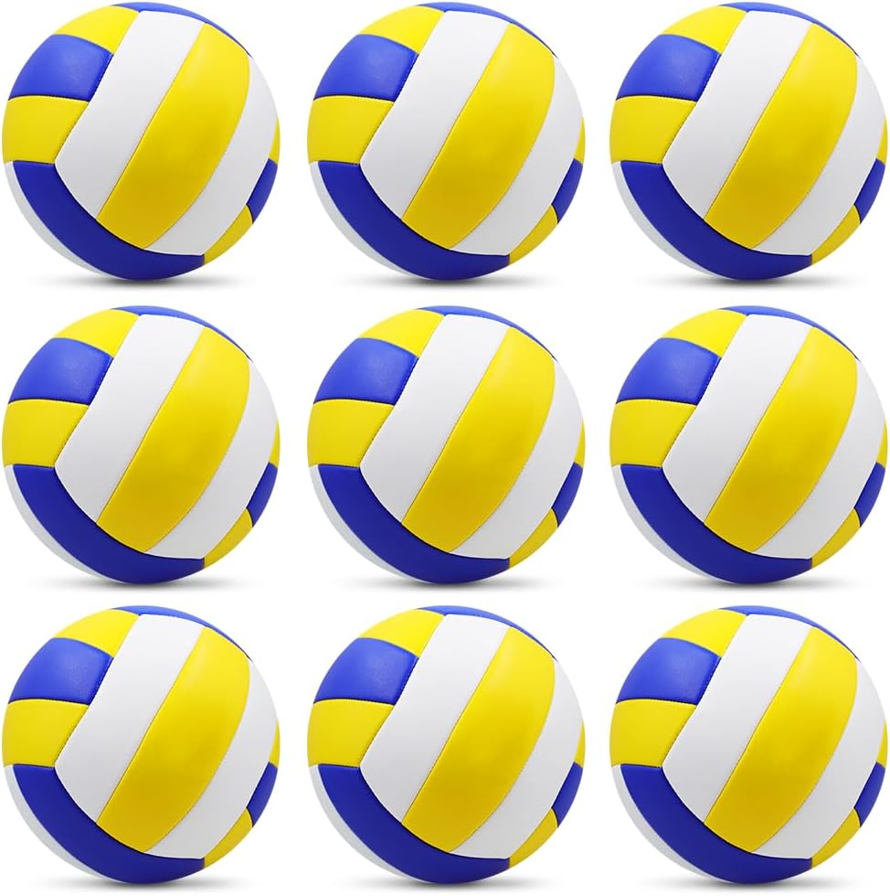 9 Pack Official Size 5 Volleyballs, Indoor Outdoor Volleyball Waterproof Soft Pool Beach Volleyball Ball of Composite Leather Inflatable with Pump for Adults, Teen, and Kids