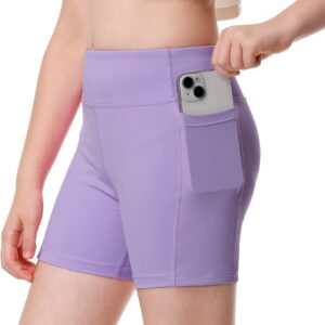 ANIVIVO Girls’ 4″ Volleyball Biker Dance Shorts Youth Spandex Yoga Shorts Kids Athletic Running Compression Shorts