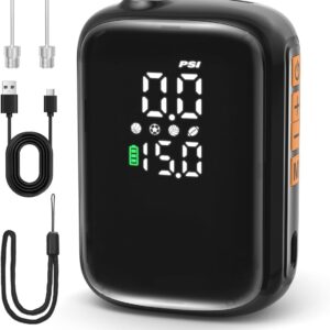 Pumteck AP1-M Electric Ball Pump: Portable Sports Automatic Ball Air Pump with Digital Precise Pressure Gauge, 15Psi Fast Inflation Basketball Soccer Football Volleyball Rugby Inflator with 2 Needles