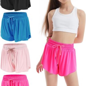 3-4 Packs Girls Flowy Butterfly Shorts Athletic 2 in 1 Running Active Skirt Shorts, Workout Shorts for Kids Teens