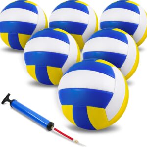 6 Pcs Volleyball Balls Official Size 5, Outdoor Soft Volley Balls with Pump for Womens, Mens, Girls, Youth, Teen and Adult, for Outdoor, Indoor, Beach, Pool, Water and Sand