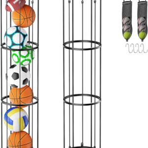 Vertical Ball Rack Garage Ball Storage Basketball Holder Wall Mounted Garage Sports Organizer, Columnar Ball Cage Storage Rack for Basketball, Football, Volleyball, Sports Ball Holder Rack-3 Layer
