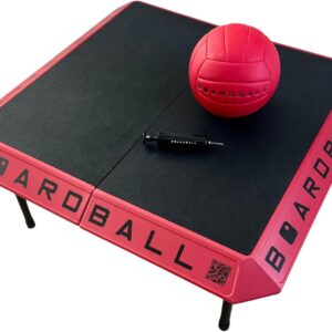 Boardball Sport Portable Foldable Indoor Outdoor Boardball Game Set with Rubberized Top Surface Board, Volleyball, and Hand Pump, Red and Black