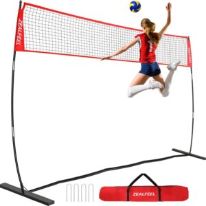 Volleyball Net, 12ft/20ft Volleyball Training Net Set Height Adjustable, Portable Freestanding Practice Net for Hitting or Serving Drills, Pop up Net with Carry Bag for Backyard or Outdoor