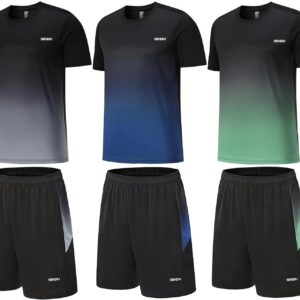 Men’s Workout Sets Athletic Clothes Soccer Shirts Shorts 3 Pack Basketball Running Gym Football Outfits Summer