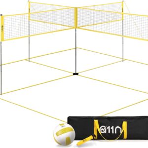 A11N 4-Way Volleyball and Badminton Net – Backyard & Beach Game Set for Adults and Kids, Red & Yellow