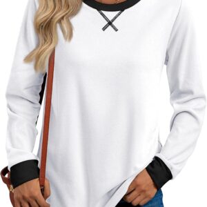 Trendy Queen Womens Fall Long Sleeve Tops Color Block Casual Cute T Shirts Y2k Winter Clothes Basic Tees