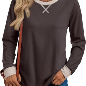 Trendy Queen Womens Fall Long Sleeve Tops Color Block Casual Cute T Shirts Y2k Winter Clothes Basic Tees