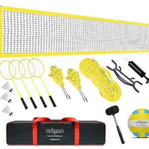 Zdgao Badminton & Volleyball Combo Set – Professional Volleyball Net for Lawn, Backyard, Easy Set up Volleyball Set with Carry Bag, Boundary Line for Family Fun