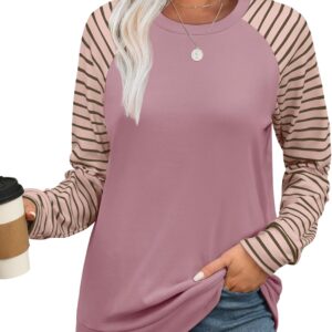 Saloogoe Womens Sweatshirt Color Block Striped Fall Fashion 2024 Long Sleeve Shirts Trending Now