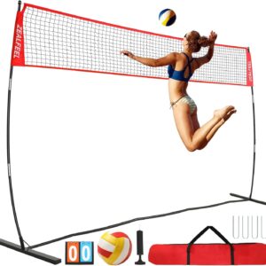 Volleyball Net, 12ft/20ft Volleyball Training Net Set Height Adjustable, Portable Freestanding Practice Net for Hitting or Serving Drills, Pop up Net with Carry Bag for Backyard or Outdoor