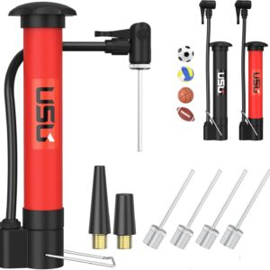 USU Metal Ball Pump – Reliable Ball Inflator Pump with 5 Needles & 2 Nozzles – Portable Air Pump for Balls, Hand Pump for Inflatables, Basketball, Football, Soccer Ball, Volleyball & More