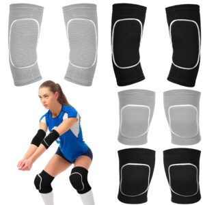 Sosation Volleyball Arm Sleeves Volleyball Knee Pads with Protection Pad, 2 Pairs Hitting Passing Forearm Sleeves 2 Pairs Soft Kneepads Compression Volleyball Gear for Youth Training (Black Gray)