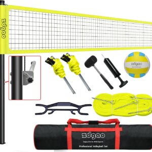 Volleyball Net Outdoor – Professional Volleyball Set with Height Adjustable Aluminum Poles and Anti-Sag System, Boundary Line, Volleyball and Pump