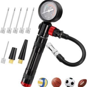 Ball Pump with Pressure Gauge, Portable Air Pump for Sports Balls, Hand Air Pump for Balls with Needles & Nozzles, Fit for Basketball, Football, Volleyball, Rugby and Other Inflatable Balls
