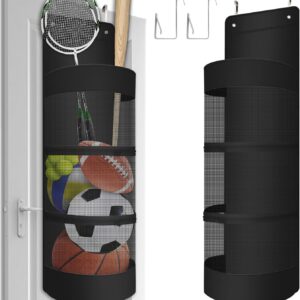 Boczif Hanging Organizer, Over The Door Hanging Sports Equipment and Ball Storage, Garage Sports Equipment Organizer for Hold Soccer, Basketball, Football, Volleyball and Swimming Gear