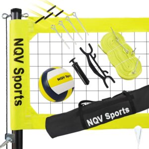 NQV Professional Heavy Duty Outdoor Yellow Volleyball Net Set with Adjustable 3 Levels Height Aluminum Poles, Anti-sag System,Volleyball,Pump,Boundary Line and Carrying Bag for Backyard