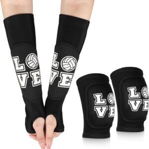 ramede Volleyball Knee Pads and Volleyball Arm Sleeves with Protection Pad Forearm Elbow Sleeve with Thumb Hole Volleyball Accessories Gear for Girls Women (2 Pairs,Black,Volleyball)