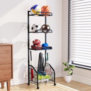 Veitorld Garage Sports Equipment Organizer Storage, Garage Ball Storage Rack, Home Gym Workout Equipment Storage, Indoor/Outdoor Ball Holder for Football Soccer Basketball Volleyball Baseball