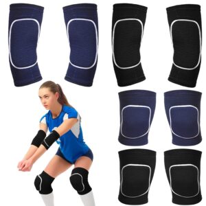 Sosation Volleyball Arm Sleeves Volleyball Knee Pads with Protection Pad, 2 Pairs Hitting Passing Forearm Sleeves 2 Pairs Soft Kneepads Compression Volleyball Gear for Youth Training(Black Blue)