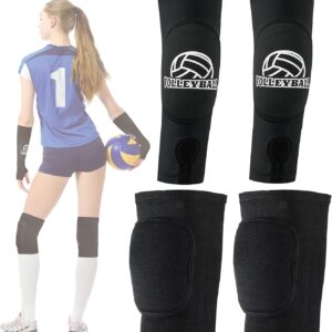 Volleyball Arm Sleeves and Knee Pads Set Passing Forearm Sleeves with Protection Pads and Thumbhole Volleyball Training Gear for Girls Teen Youth Women