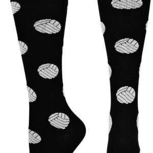 MadSportsStuff Volleyball Socks with Volleyballs for Girls Women Youth Adult Over the Calf Gift Accessories Long Tall Fun