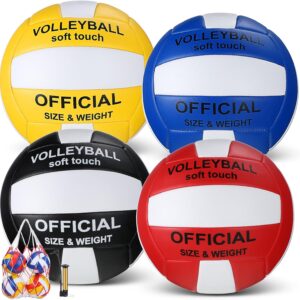 Libima 4 Pcs Volleyballs Official Size 5 with Pump and Net Bag Soft Waterproof Volleyballs for Kids Teens Adults Beginners Training Indoor Outdoor Beach Pool Backyard Gym
