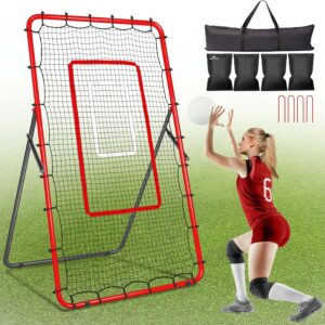 Adjustable Volleyball Rebounder Net 7×4 ft, Volleyball Bounce Back Net with 4 Angles, Volleyball Training Practice Equipment with Removeable Target Strap, Portable with Carrying Bag