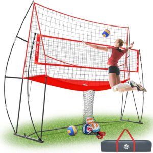 12×11 ft Large Volleyball Practice Net Station with 5 Adjustable Heights for Backyard, Outdoor, Indoor Training Equipment System Freestanding Set