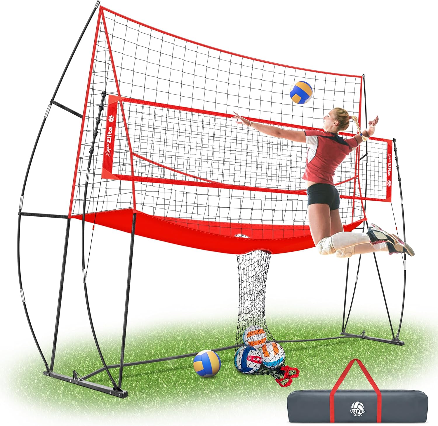 12×11 ft Large Volleyball Practice Net Station with 5 Adjustable Heights for Backyard, Outdoor, Indoor Training Equipment System Freestanding Set