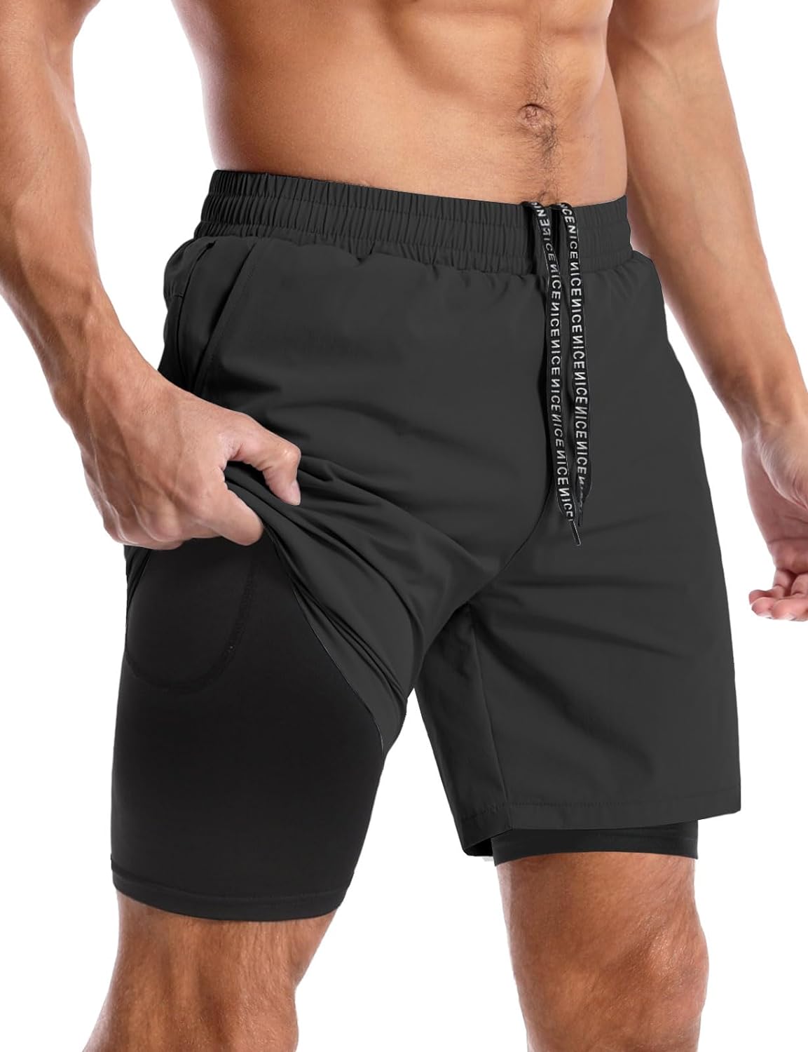 Aolesy Men’s 2 in 1 Running Shorts -7” Quick Dry Workout Gym Shorts with Pockets, Tennis Training Athletic Shorts with Liner