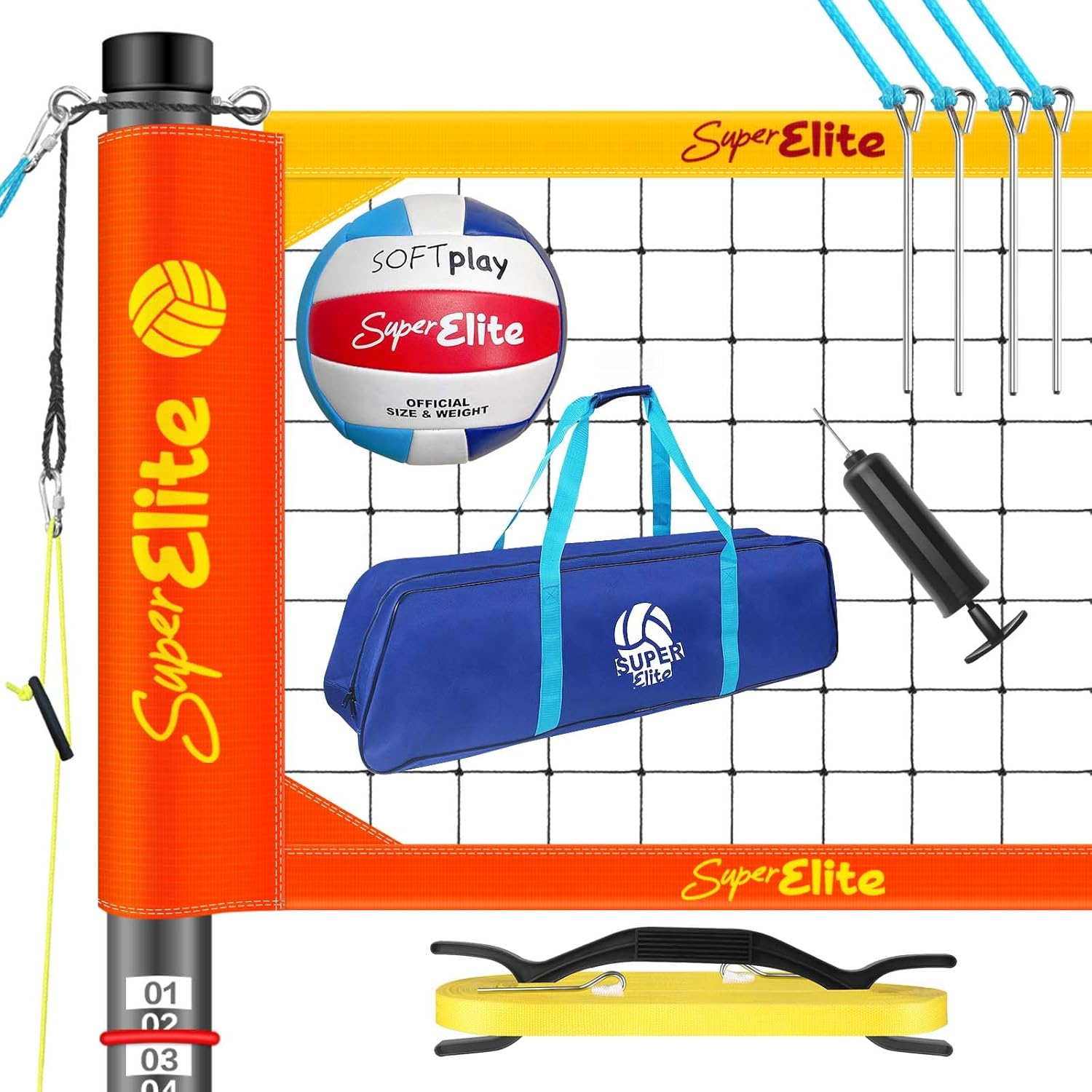 Portable Professional Volleyball Net Set with Aluminum Adjustable Height Poles, Heavy Duty Nets Sets System with Easy-Pulldown Tensioner, 2 Scoring Poles for Outdoor, Backyard, Beach, Lawn