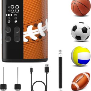Woowind Ball Pump Electric Basketball Pump with Pressure Gauge LED Lighting and Power Bank, Automatic Portable Ball Inflator with Ball Needle for Football,Soccer,Sports Balls