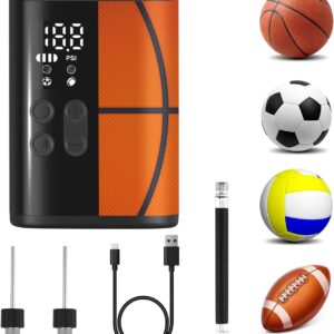 Woowind Ball Pump Electric Basketball Pump with Pressure Gauge LED Lighting and Power Bank, Automatic Portable Ball Inflator with Ball Needle for Football,Soccer,Sports Balls