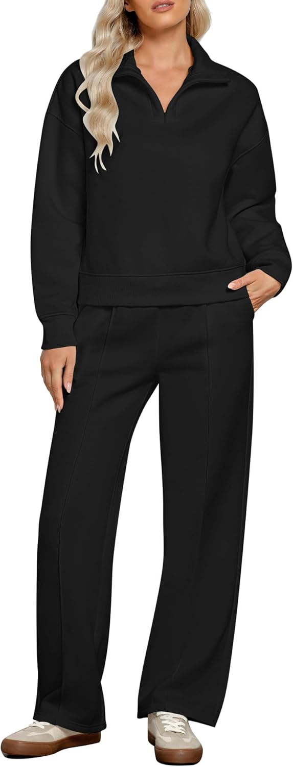 GRAPENT Sweatsuits Womens Sets 2 Piece Outfits Fleece Half Zip Sweatshirt Wide Leg Sweatpants Lounge Sets Tracksuits