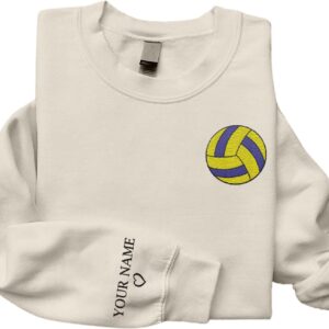 Personalized Volleyball Embroidered Sweatshirt for Women, Volleyball Mom Long Sleeve Crewneck Sweatshirt