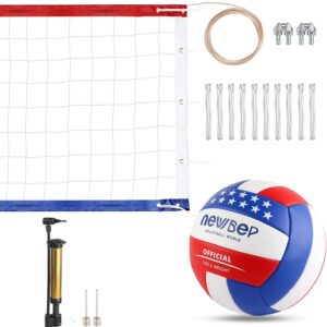 NewBEP Professional Volleyball Net Set for Beach and Outdoor Play – Heavy Duty, Lengthened Wire Rope, Upgraded Weather Resistance – 32x3FT – includes PU Volleyball