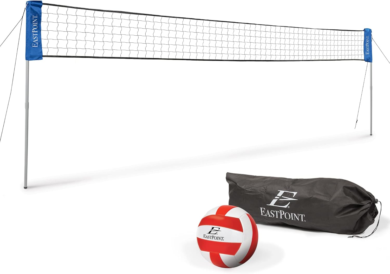 EastPoint Sports Easy-Fit Adjustable Volleyball Net – Fits Yards Adjusts from 10 ft. to 30 ft. Long – Includes All Accessories