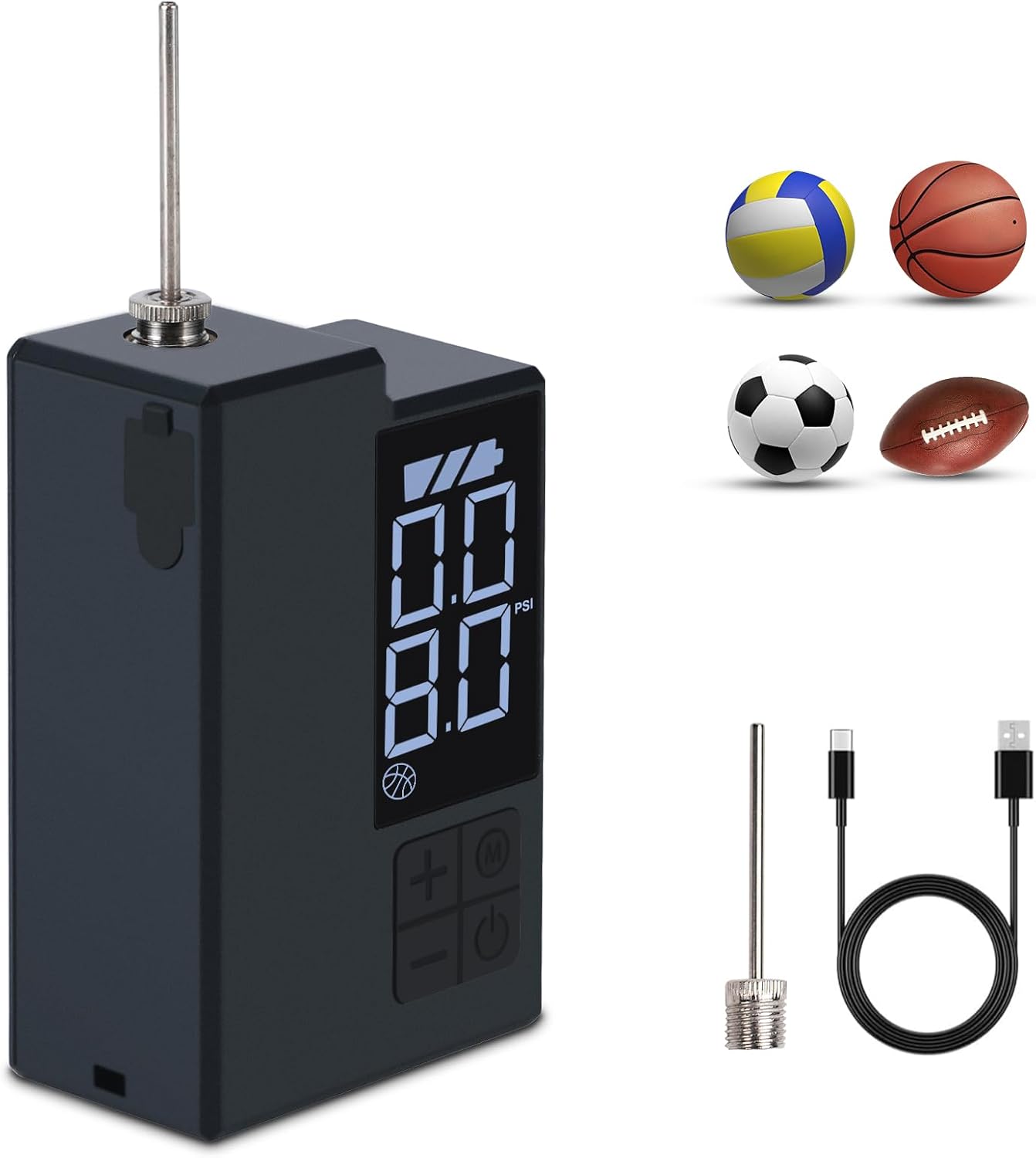 Electric Ball Pump, Portable Sports Air Pump Inflation and Deflation, Ball Pump for Sports Balls, Basketball Pump with Needle, Automatic Ball Pump for Soccer, Basketball, Volleyball, Rugby Ball