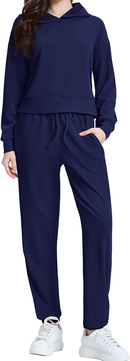 WIHOLL Two Piece Sets for Women Sweatsuit Hoodie and Sweatpants Sets Airport Fashion Outfits Tracksuit with Pocket