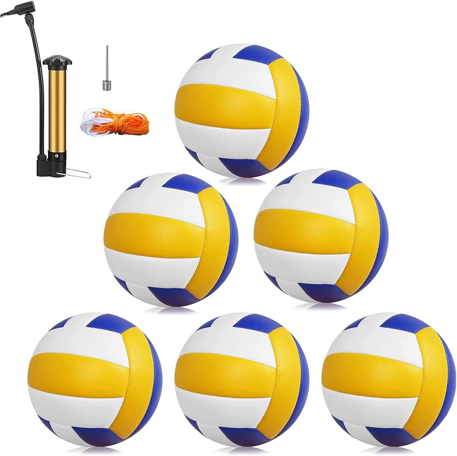 Magicorange Volleyball, 6 Pack Official Size 5 Soft Touch Recreational Volleyballs- PU Leather Indoor Outdoor Volleyballs for Beach Play, Game,Gym,Training -Includes Ball Pump