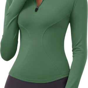 LOMON Womens Long Sleeve Workout Tops Quick Dry Quarter Zip Pullover Crop Yoga Athletic Slim Fit Shirts