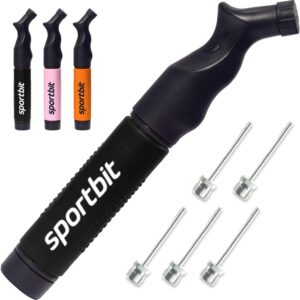 SPORTBIT Ball Pump for Sports Balls – Push & Pull Inflating System – Hand Pump for All Exercise Balls – Volleyball Pump, Basketball Inflator, Football & Soccer Ball Air Pump – Goes with 5 Needles Set
