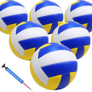 6 Pack Official Size 5 Volleyball Balls of Composite Leather Inflatable with Pump for Womens, Mens, for Outdoor, Indoor, Beach, Pool