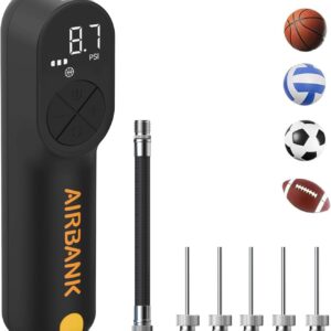 AIRBANK Electric Ball Pump MAKO, 4000mAh Basketball Pump, 20PSI Fast Smart Air Pump Inflation & Deflation with Accurate Pressure Gauge for Soccer, Football, Volleyball, Basketball, Balloon